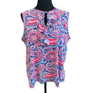 Ralph Lauren Art-to-Wear Lux Ruffled Floral Paisley Cotton Knit Top Womens 2XL